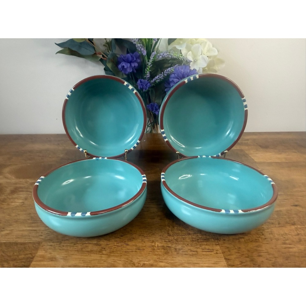 Dansk Mesa Turquoise Stoneware Bowls Set Vintage Southwestern Japan Retro Dining